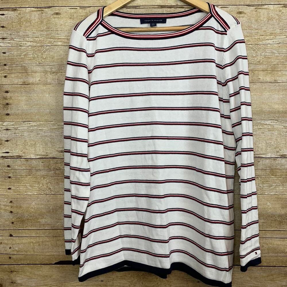 Tommy Hilfiger Striped Sweater 100% Cotton Womens Large Long Sleeve Nautical